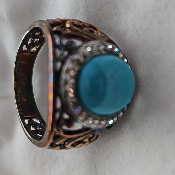 Blackened Sterling Silver and Rose Gold Turquoise Ring - Picture 2 of 4